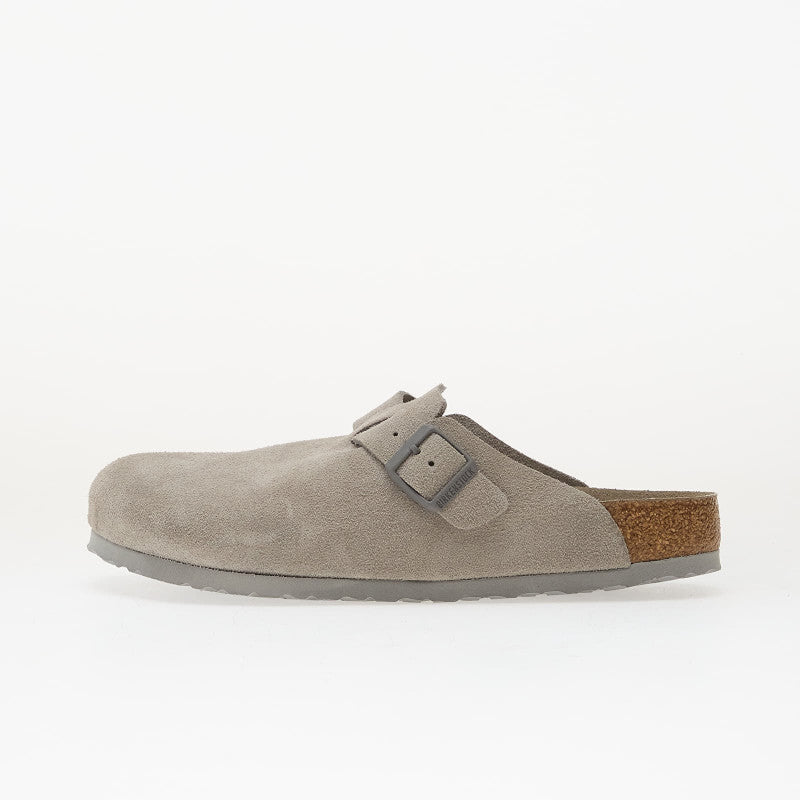 Birkenstock Boston Soft Footbed Suede Leather Stone Coin