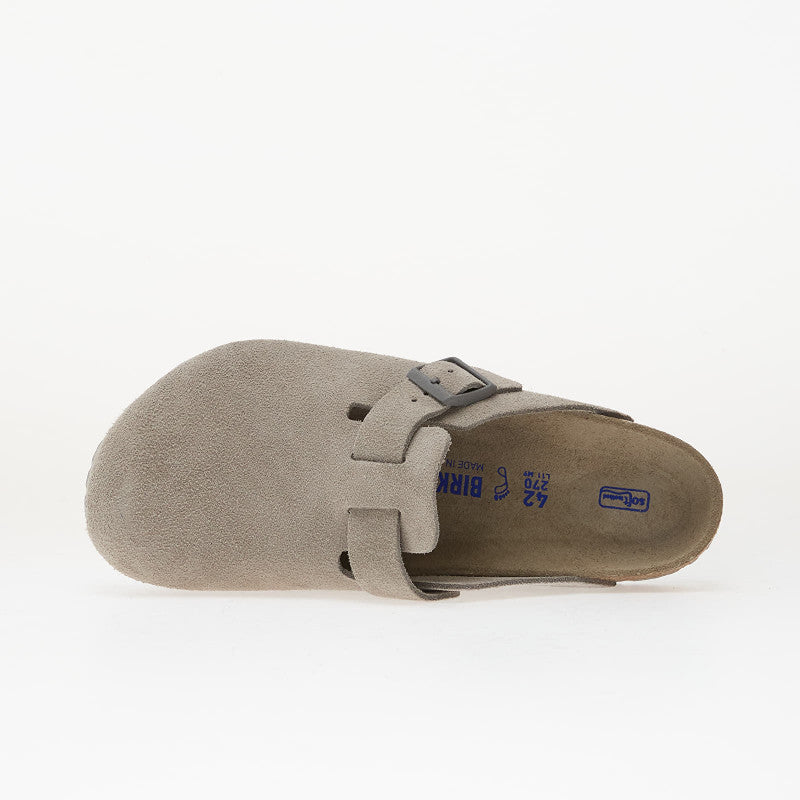 Birkenstock Boston Soft Footbed Suede Leather Stone Coin