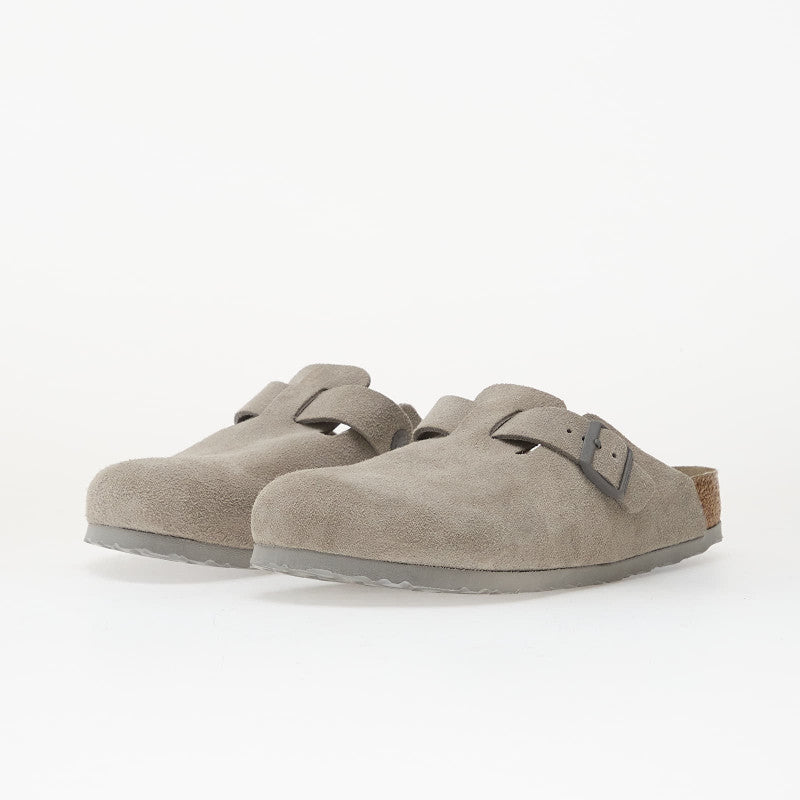 Birkenstock Boston Soft Footbed Suede Leather Stone Coin