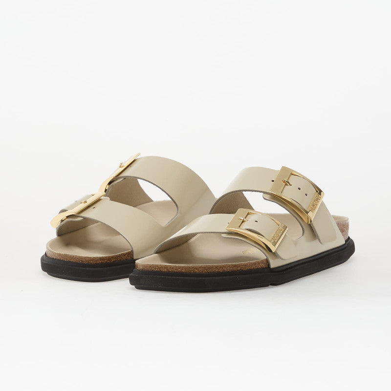 Birkenstock Arizona Droplet Buckle Natural Leather Patent Women High-Shine Ecru