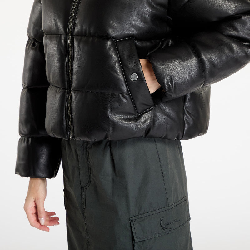 Karl Kani Serif Crop PU Puffer Jacket Black