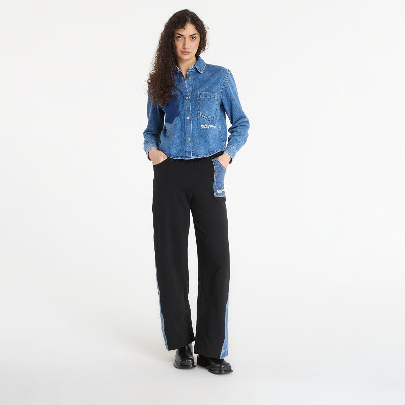 Karl Lagerfeld Jeans Mixed Material Sweatpant Washed Blue/ Black