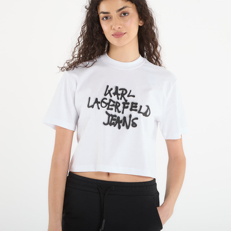 Karl Lagerfeld Jeans Reg Cropped Graffiti Tee White