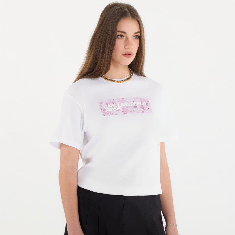Karl Lagerfeld Jeans Reg Floral Logo Tee White