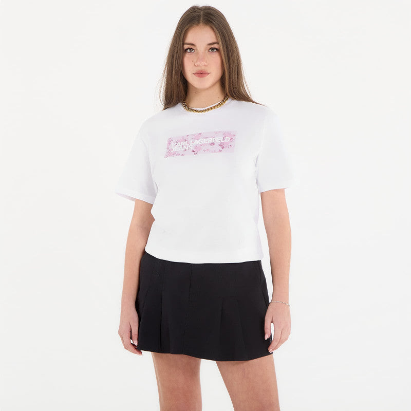 Karl Lagerfeld Jeans Reg Floral Logo Tee White