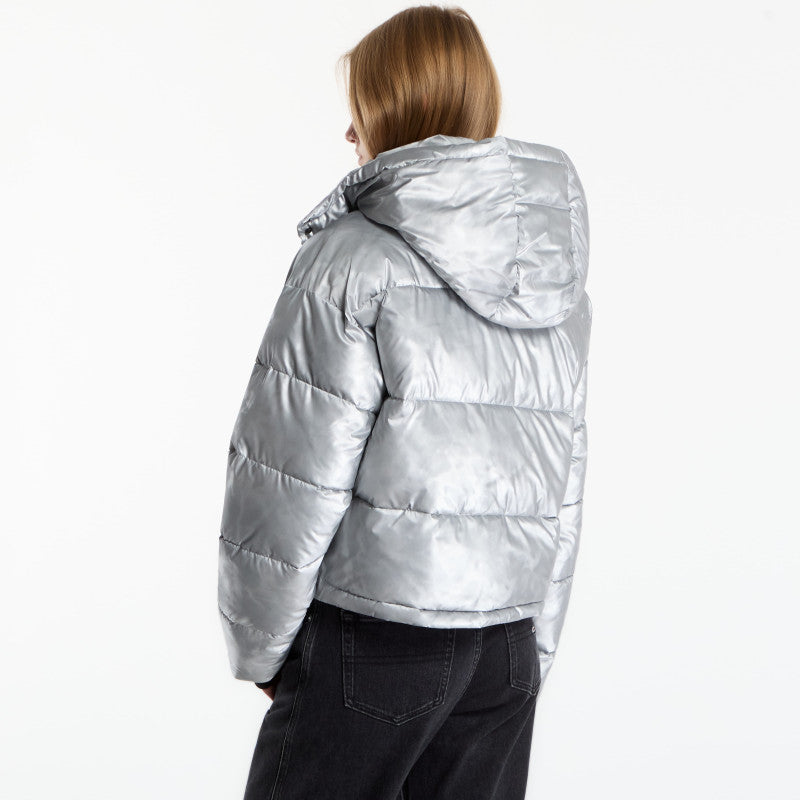 Karl Lagerfeld Jeans Cropped Shiny Puffer Washed Blue