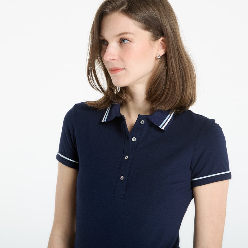 LACOSTE Ribbed Collar Shirt Navy Blue/ Chambray-Flour