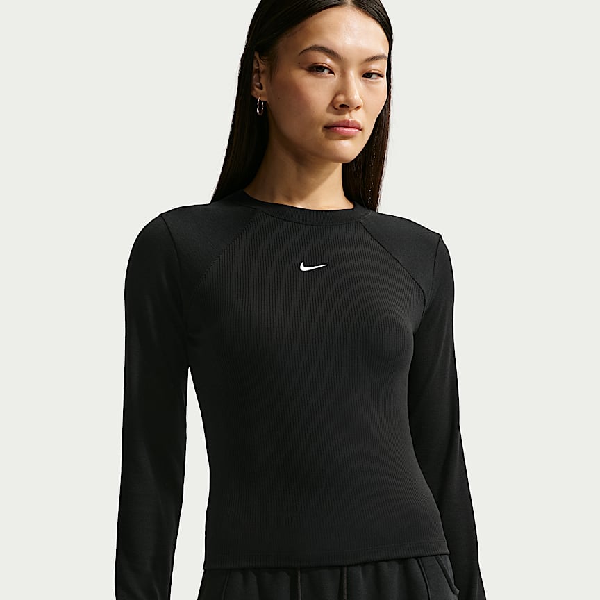 Nike Sportswear Chill Knit Women's Tight Long-Sleeve Ribbed Top Black/ Sail