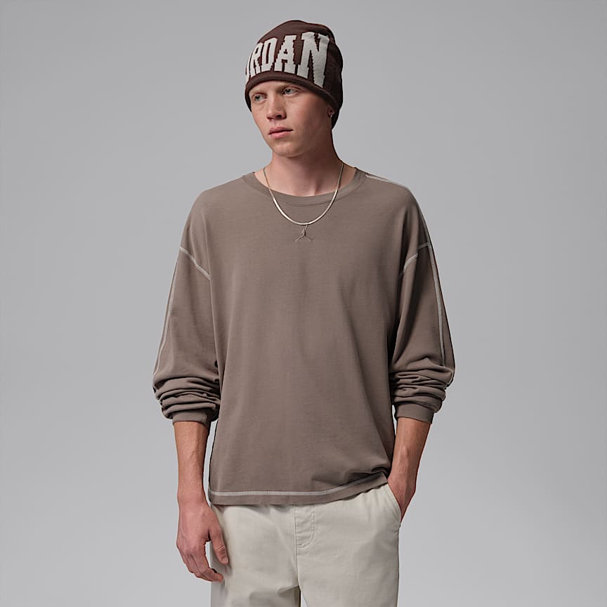 Jordan Flight Men's Heavyweight Long-Sleeve Top Olive Grey/ Sail/ Olive Grey