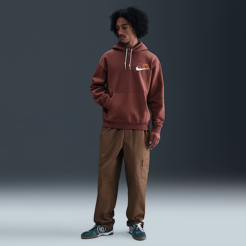Nike Solo Swoosh Men's Fleece Hoodie Red Sepia