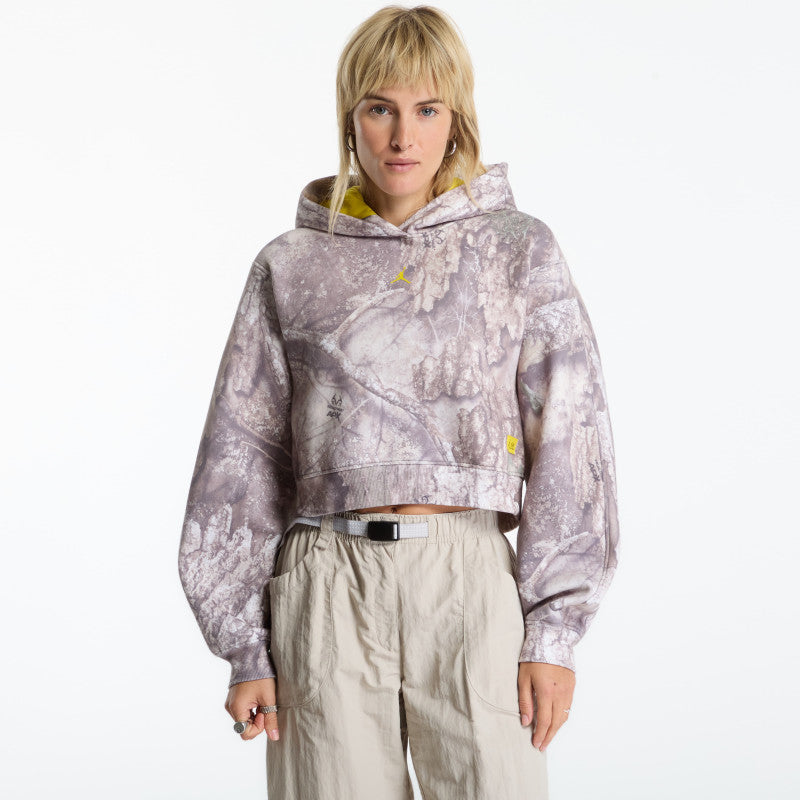 Jordan Brooklyn Realtree Cropped Pullover Hoodie White/ Bright Citron