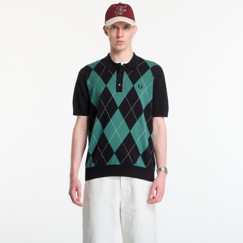 Fred Perry Argyle Knitted Shirt Black