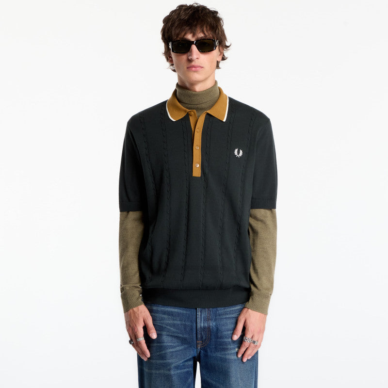 FRED PERRY Cable Knit Shirt Night Green