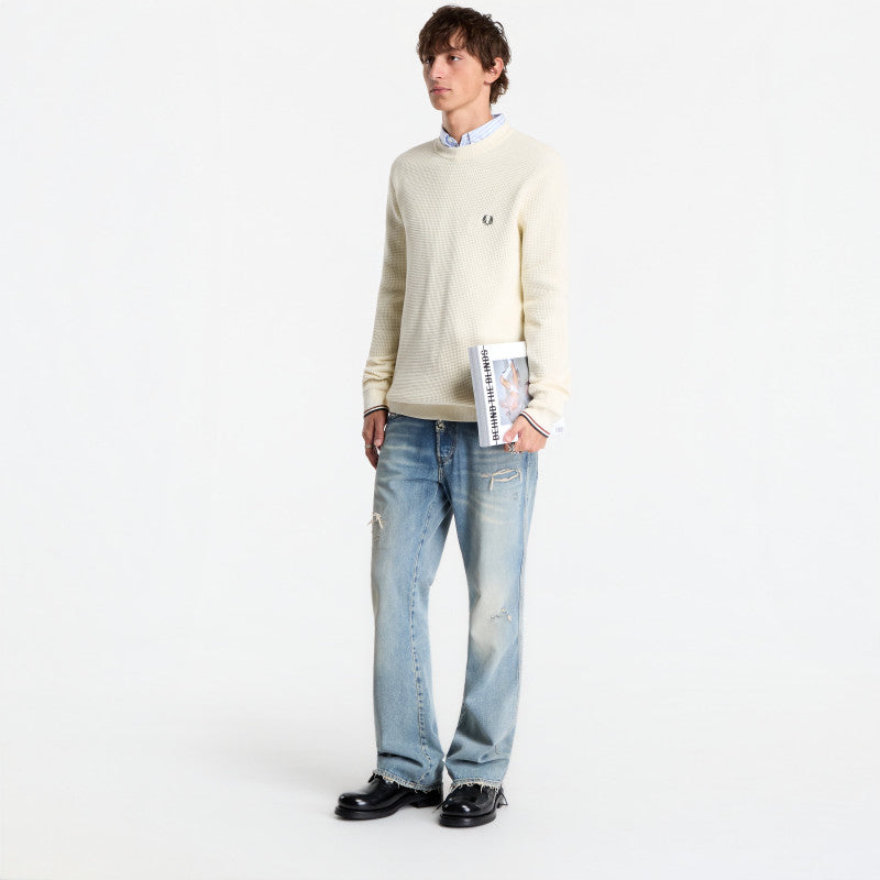 FRED PERRY Waffle Stitch Jumper Ecru