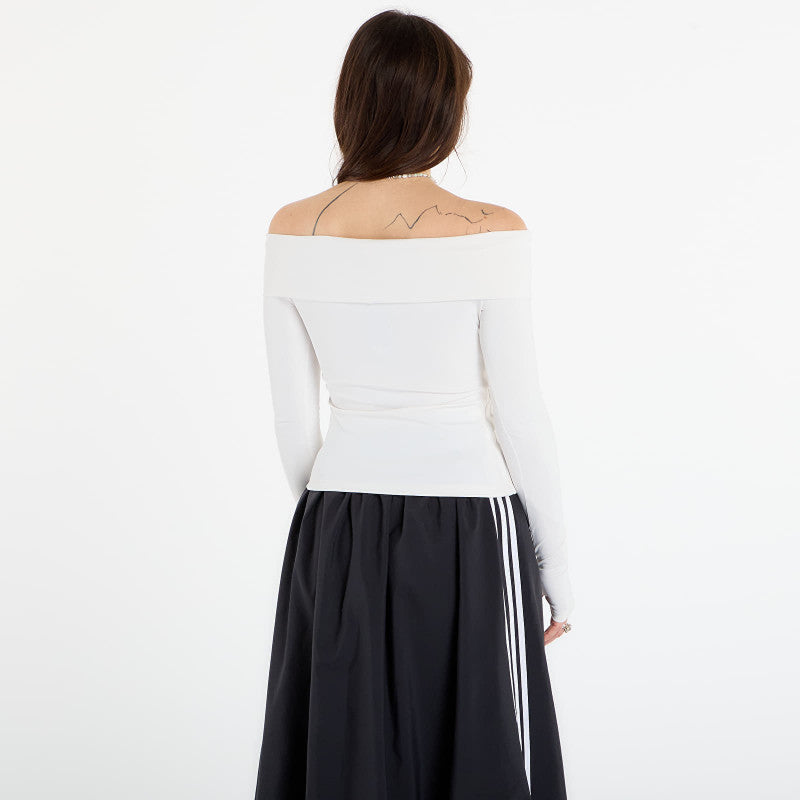 adidas Off-Shoulder Long Sleeve Long-Sleeve Top Cloud White