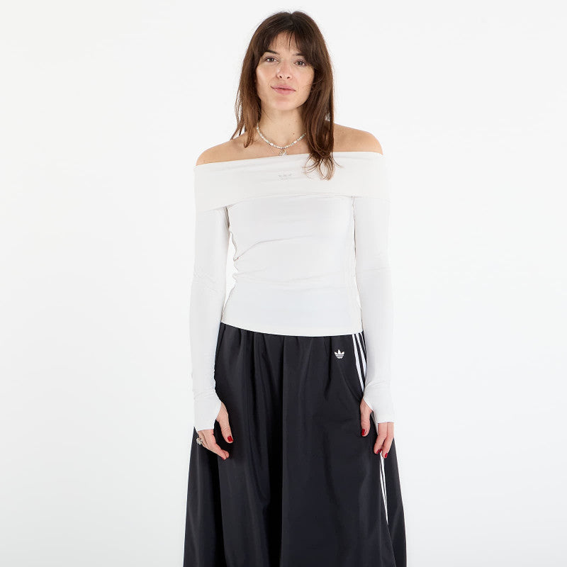 adidas Off-Shoulder Long Sleeve Long-Sleeve Top Cloud White