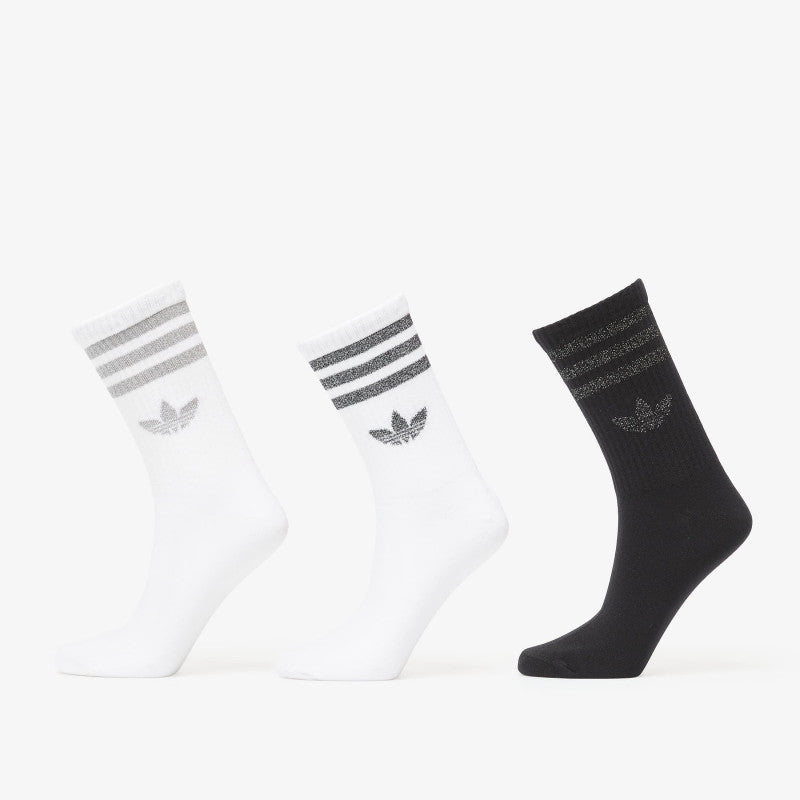 adidas 3 Stripes Glitter Crew Socks 3-Pack White/ Silver Met./ Black