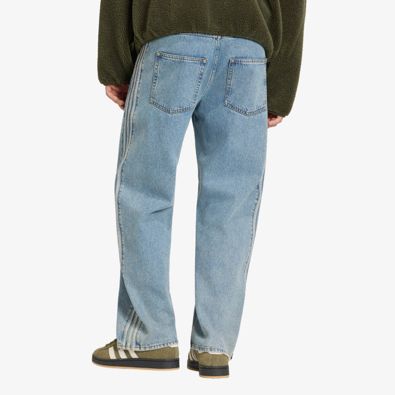 Jeansy adidas Firebird Adicolor Denim Jeans MID-RISE Straight Leg Worn Blue Denim