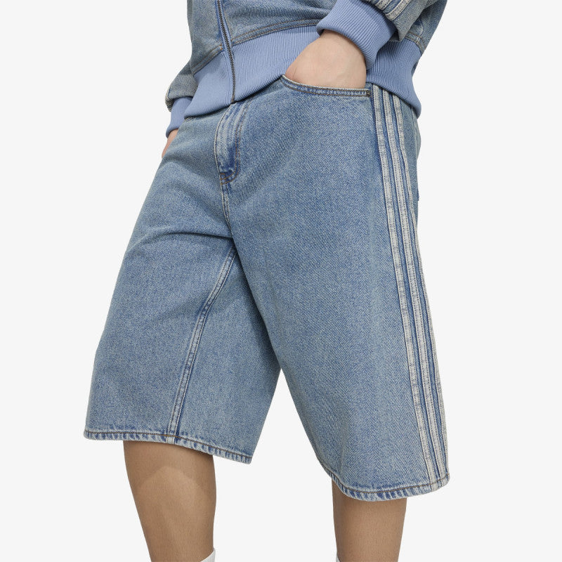 adidas Firebird Adicolor Denim Jorts Mid-rise Straight Leg Worn Blue Denim