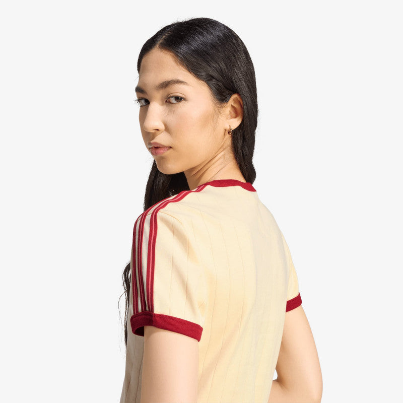 adidas Pinstripe Short Sleeve Slim T-Shirt Warm Vanilla/ Team Victory Red/ Preloved Scarlet