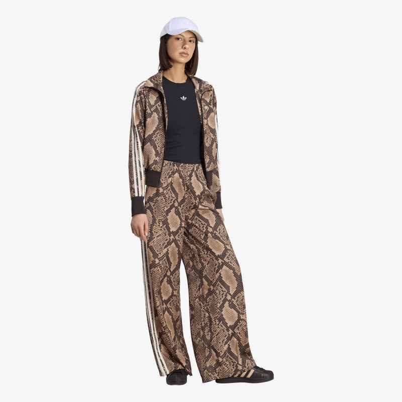 adidas Satin Snake Print Wide Leg Track JOGgers Linen/ Magic Beige