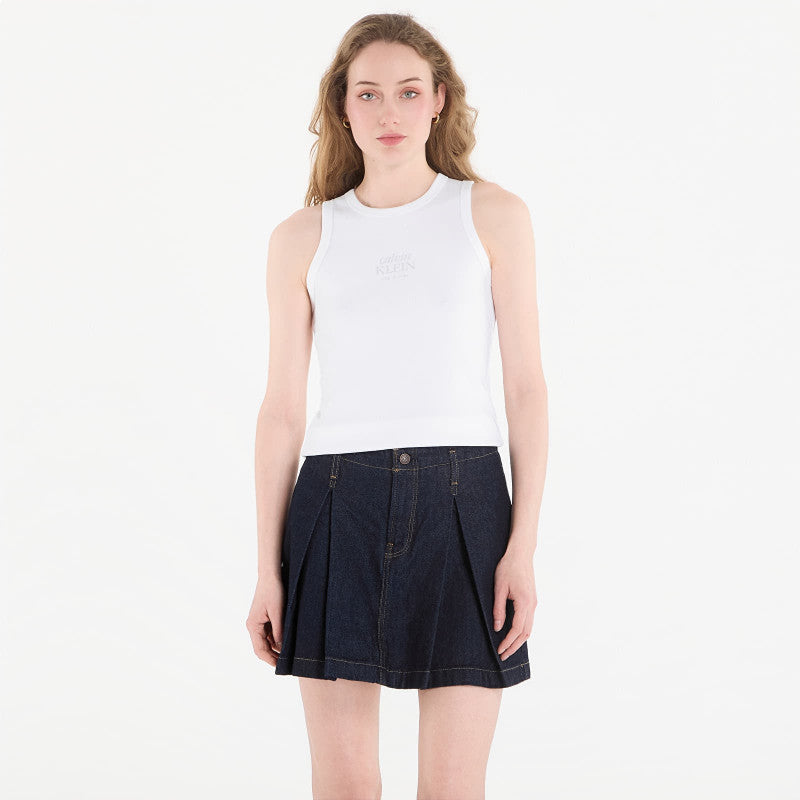 Calvin Klein Jeans Sl 2X2 Baby Rib Logo Crew Tank Bright White