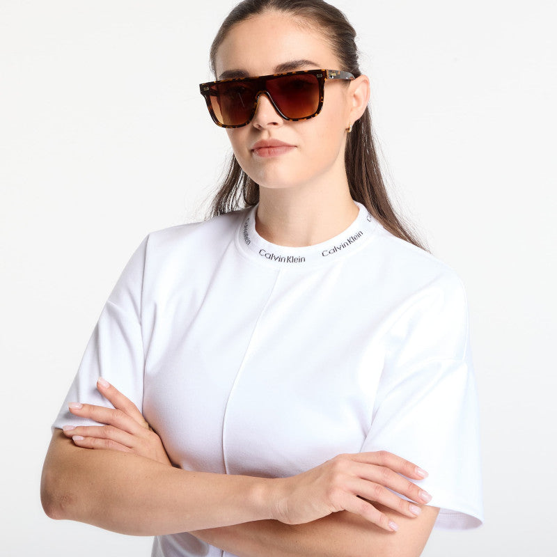 Calvin Klein Jeans Ss Logo Neck Detail Interlock Top Bright White