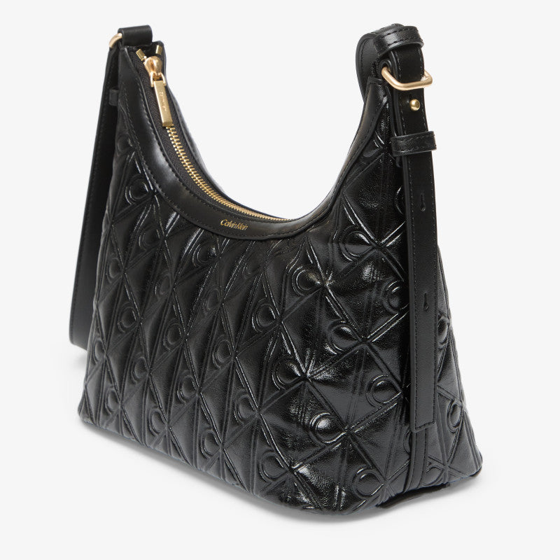 Calvin Klein Emblem Aop Debossed Shoulder Bag Black