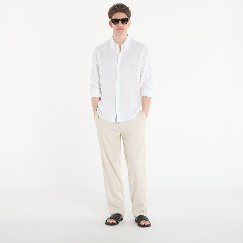 Calvin Klein Straight Linen Pull On Pant Oatmeal Melange