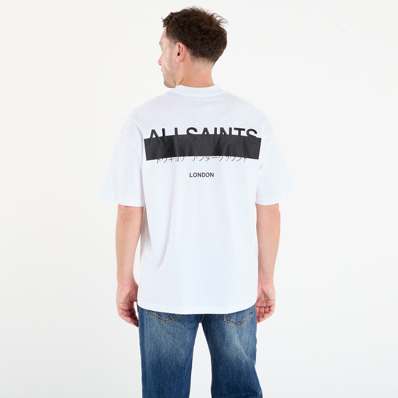 AllSaints Redact Oversized Embroidered Logo T-Shirt Ashen White