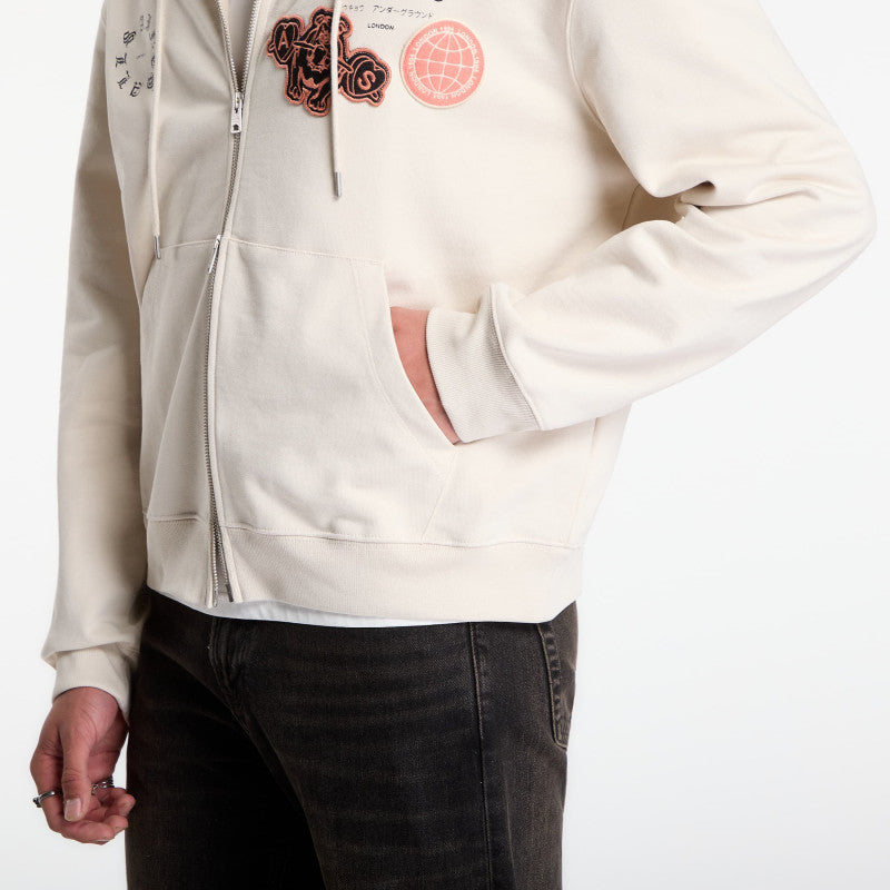 AllSaints Patcher Zip Through Sweatshirt Dusk White
