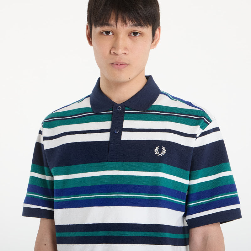 FRED PERRY Striped Relaxed Polo Shirt Deep Mint