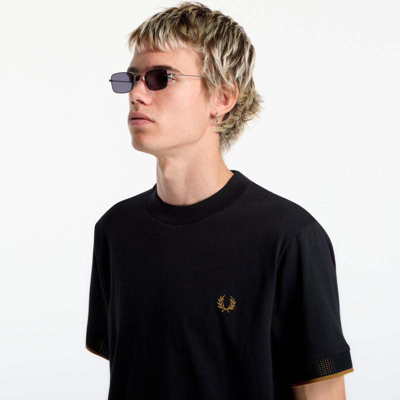 FRED PERRY Mesh Cuff Tshirt Black