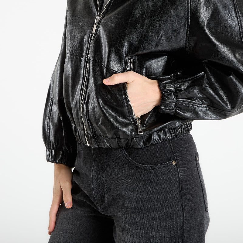 Michael Kors Faux Leather Hoodie Black