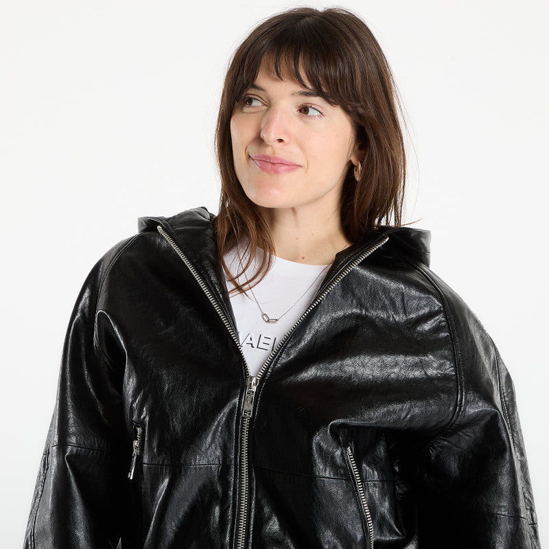 Michael Kors Faux Leather Hoodie Black