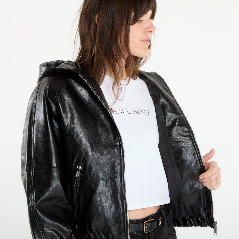 Michael Kors Faux Leather Hoodie Black