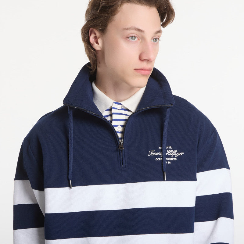 Tommy Hilfiger Nautical Block Stripe 1/4 Zip Carbon Navy