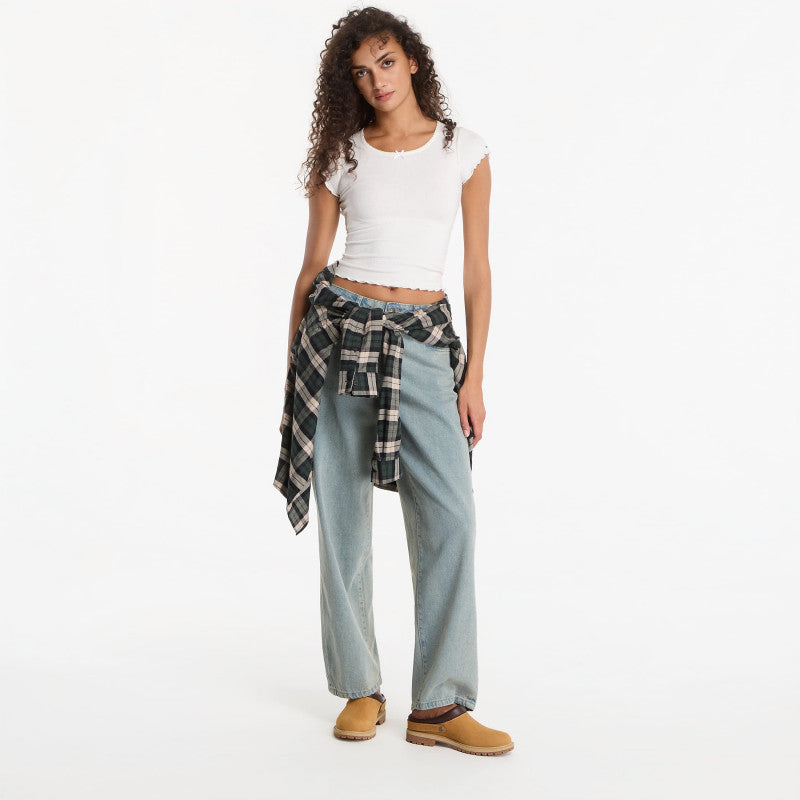 Jeansy Urban Classics Ladies Mid Waist 90´s Jeans New Light Blue Dirty Washed