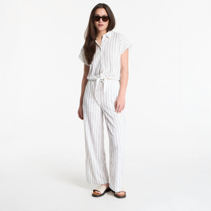 Urban Classics Ladies Structured Striped Relaxed Fit Pants Off White/ Black