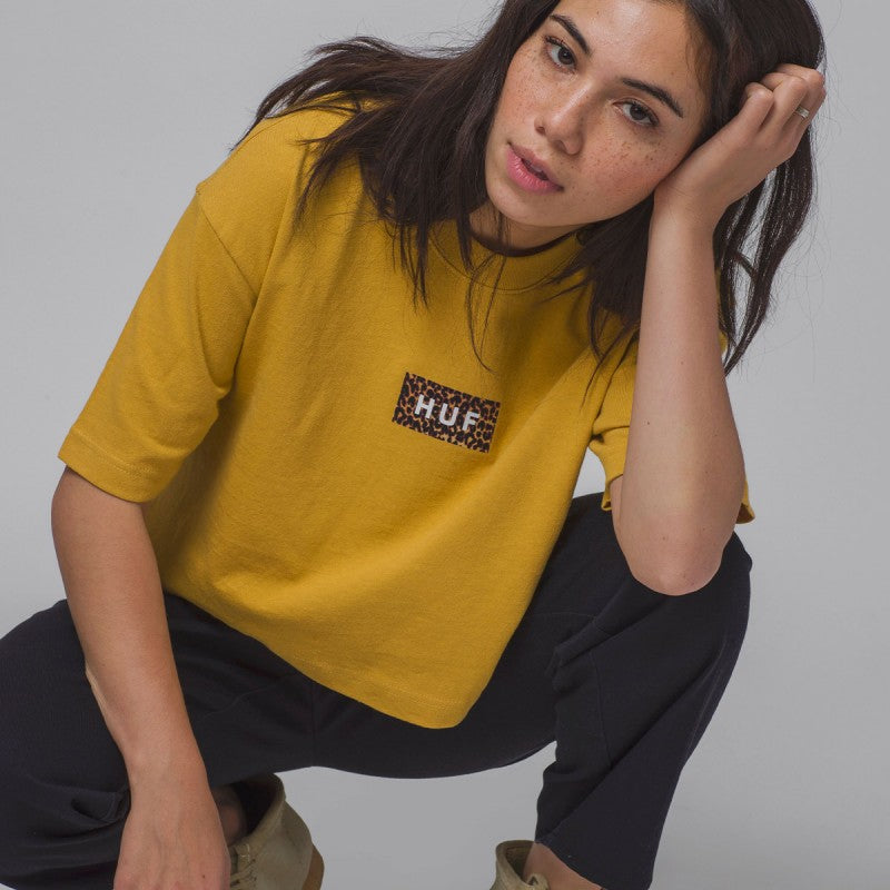 HUF Leopard Bar Logo Crop WMNS Tee Gold