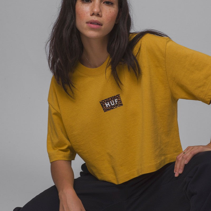 HUF Leopard Bar Logo Crop WMNS Tee Gold