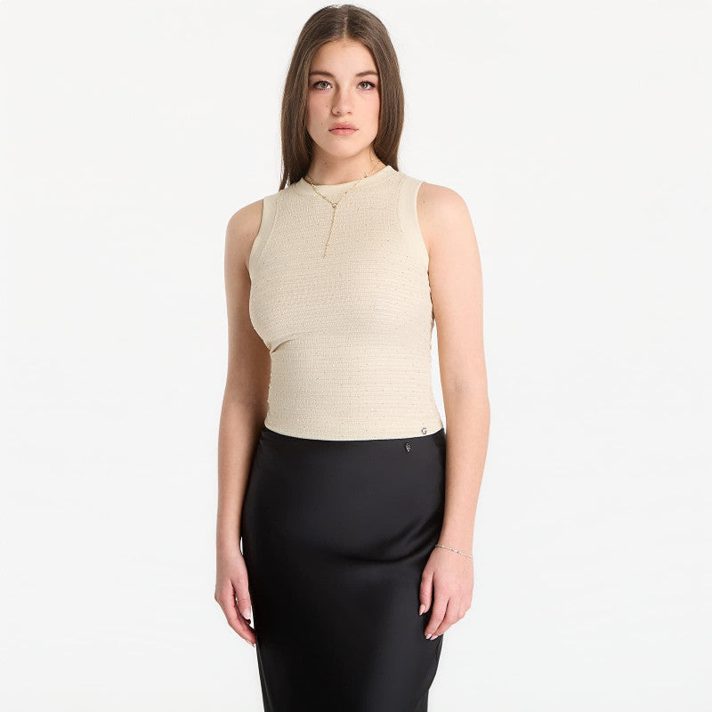 Guess Jeans Sl Francine Smock Hotfix Top Pearl Oyster Multi
