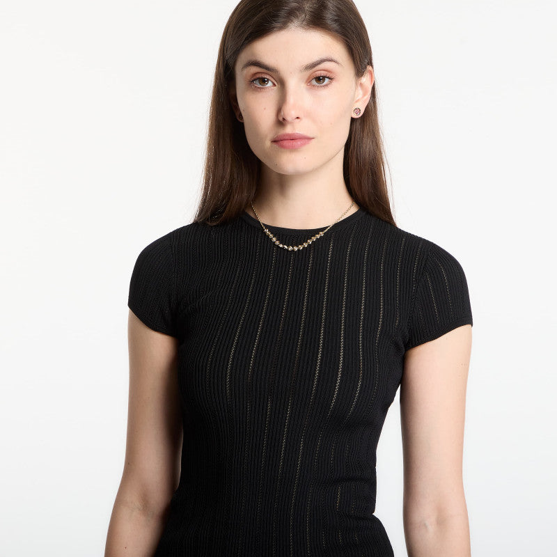 GUESS Ss Cn Rib Pointelle Mix Kara S Jet Black