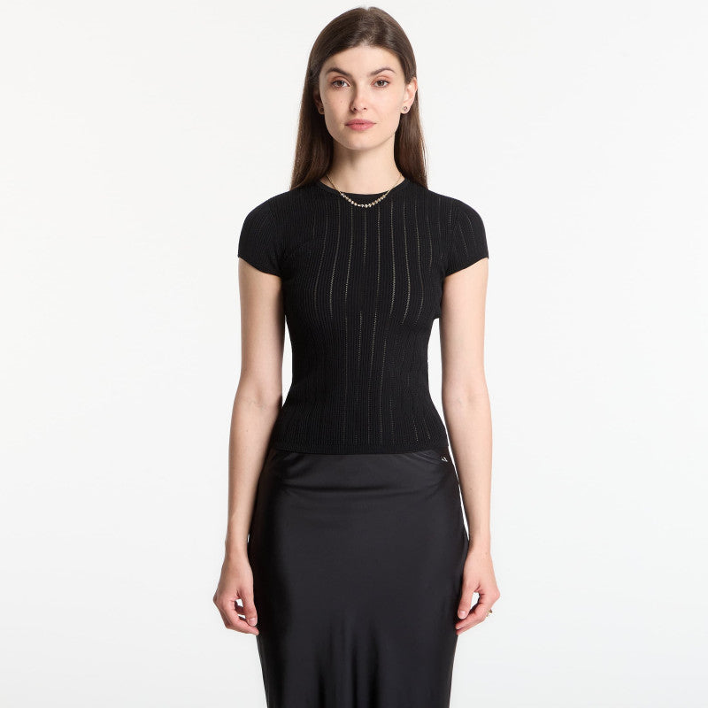 GUESS Ss Cn Rib Pointelle Mix Kara S Jet Black