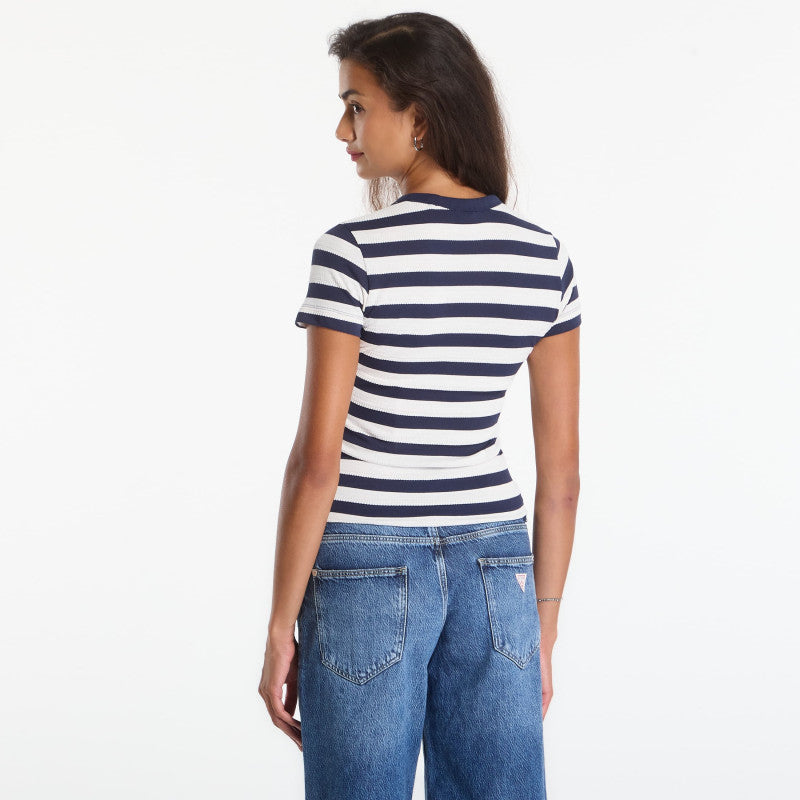 GUESS Ss Cn Michela Striped Tee Blackened Blue/ Cream