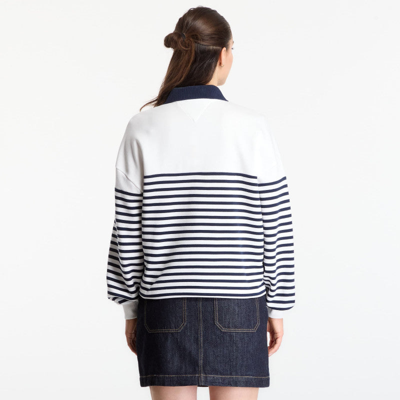 Tommy Hilfiger Roundal Collar Sweatshirt Wide Strp Ecru / Dark Night Navy