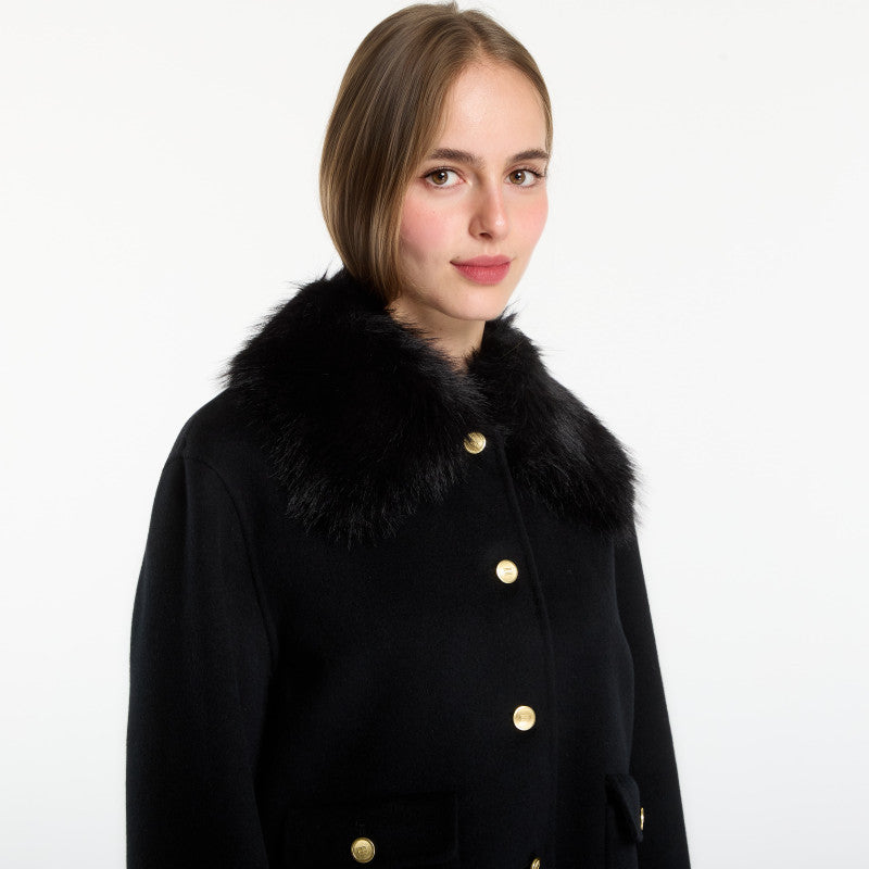 Tommy Hilfiger Df Wool Lady Jacket With Fur Black