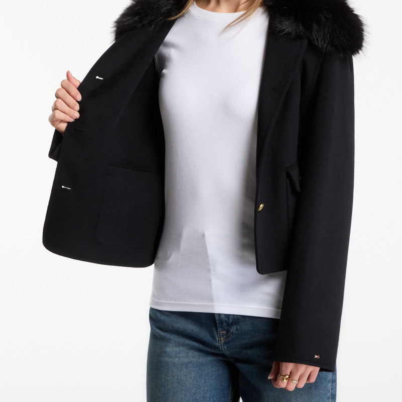 Tommy Hilfiger Df Wool Lady Jacket With Fur Black