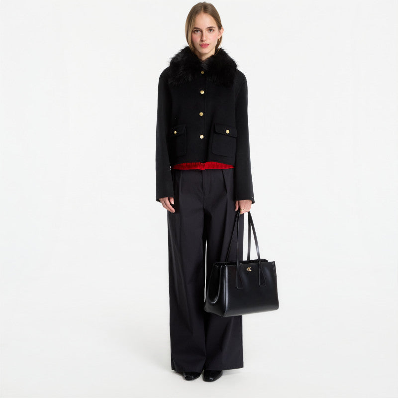 Tommy Hilfiger Df Wool Lady Jacket With Fur Black